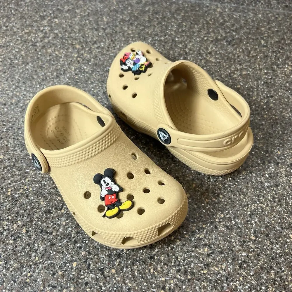 Crocs Iconic Comfort Little Kids Size 9 Mustard Clogs wt Jibbitz Slip On Outdoor